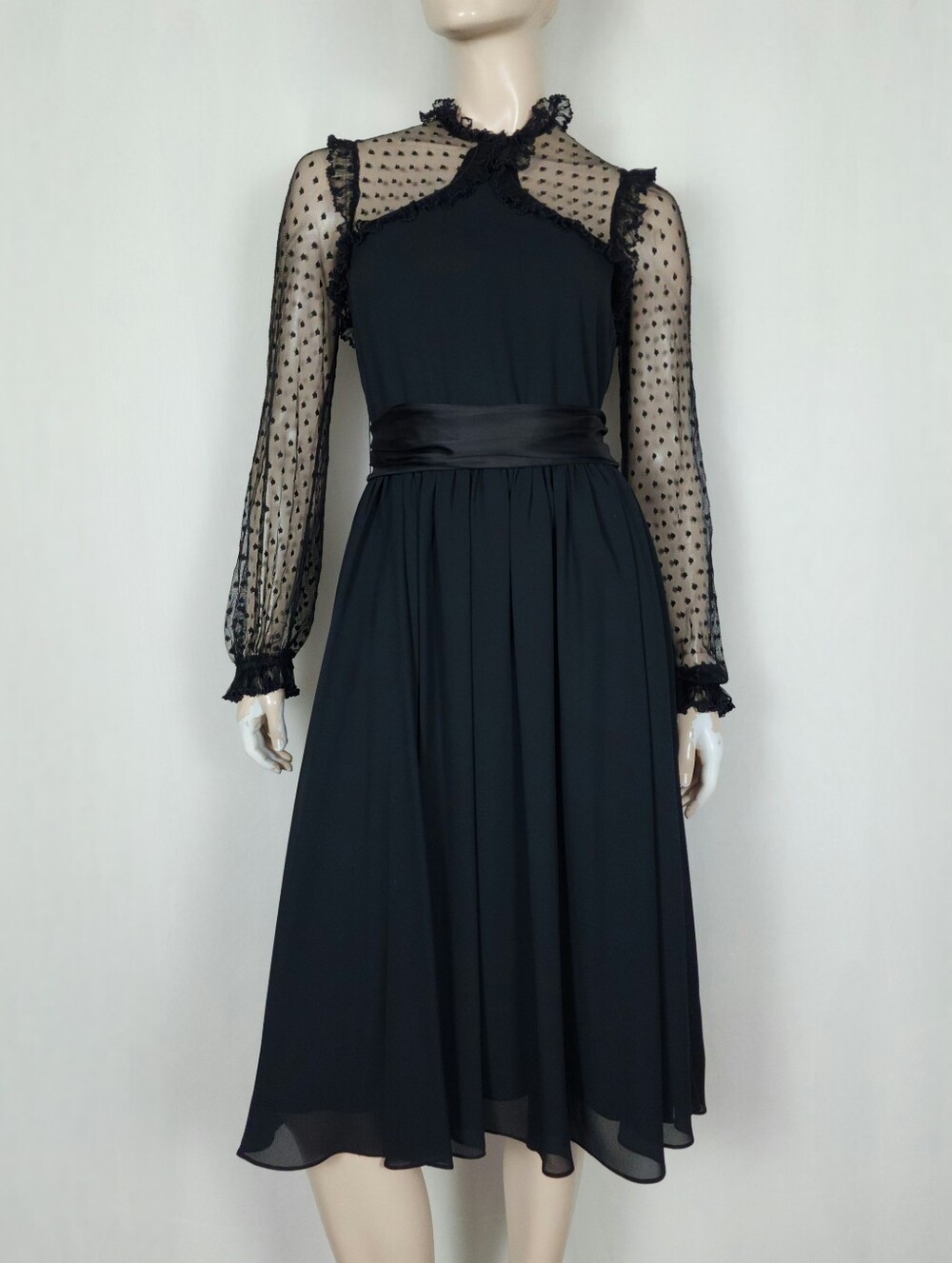 Vtg 80s dark romance ruffle mock neck dress S/M